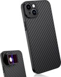 MOJOGEAR 17mm lens case voor iPhone 15 Plus — Schroefdraad voor macrolens, telelens, anamorphic lens of DOF-adapter — Stevig hoesje — Carbon — Zwart