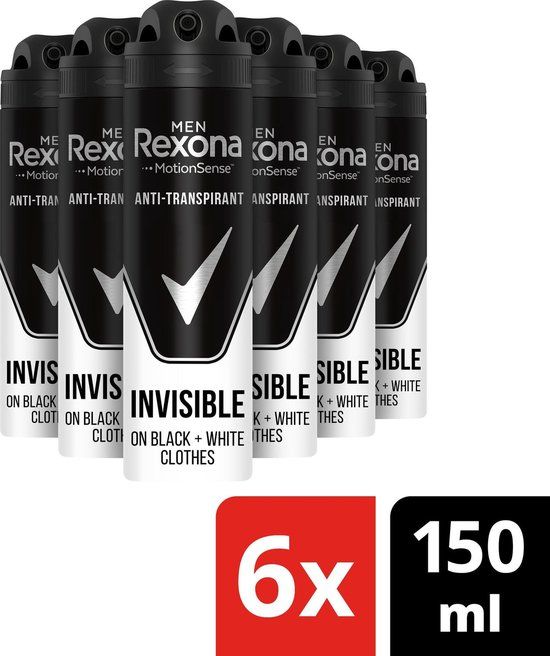 Rexona Men Invisible on Black & White Deodorant - 6 x 150ml - Voordeelverpakking