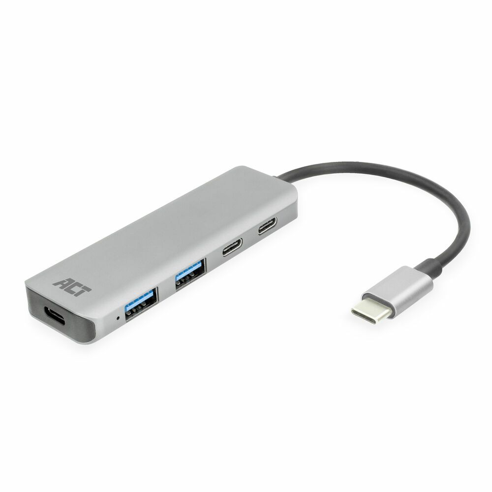 ACT USB-C Hub - 4-Poorts - 2x USB-A, 2x USB-C - Zwart/Grijs