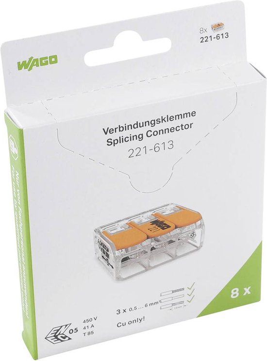 WAGO 221-613 Verbindingsklem - 3-polig - 8 stuks