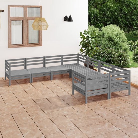 The Living Store Tuinset - Grenenhout - Grijs - 63.5 x 63.5 x 62.5 cm