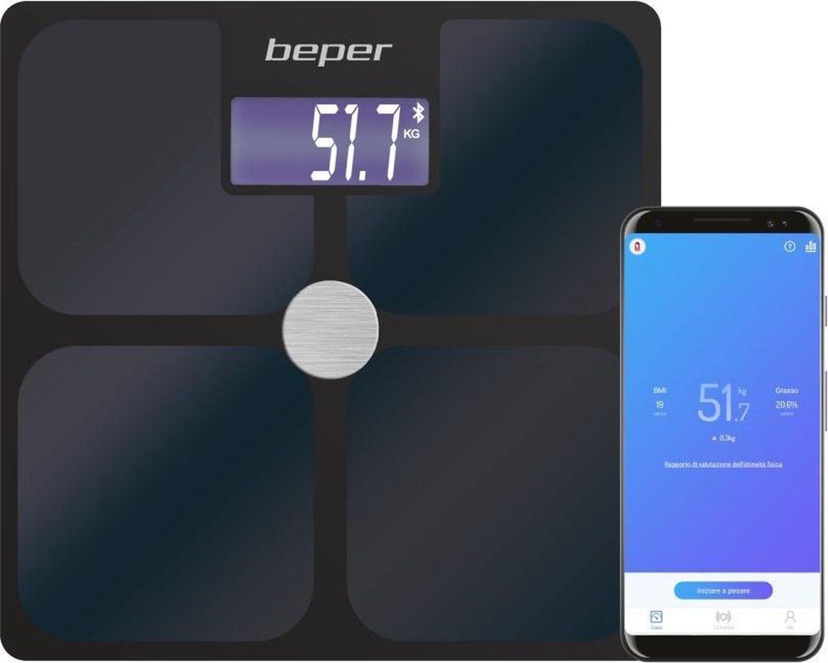 Merkloos Beper P303BIP050 - Bio-elektrische impedantie weegschaal met app - Zwart