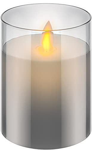 Goobay 60370 LED echte was kaars in glas / 10 cm hoog / vlamloze kaarsen met beweegbare vlam / batterijen aangedreven kaarsen / LED tafel decoratie / LED-kaarsen met timer