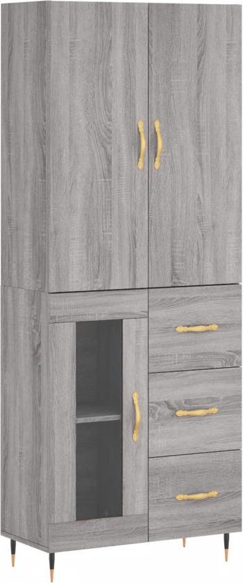 vidaXL Hoge kast bewerkt hout grijs sonoma eikenkleurig 69,5x34x180 cm