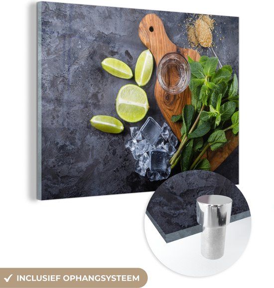 MuchoWow® Glasschilderij 80x60 cm - Acrylglas Schilderij - Fruit - Citroen - Modern