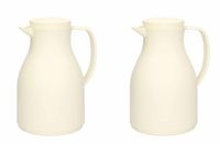 Isoleerkan - 2x - wit - met drukknop - 1 liter - Koffiekan - thermoskan - warmhoud kan