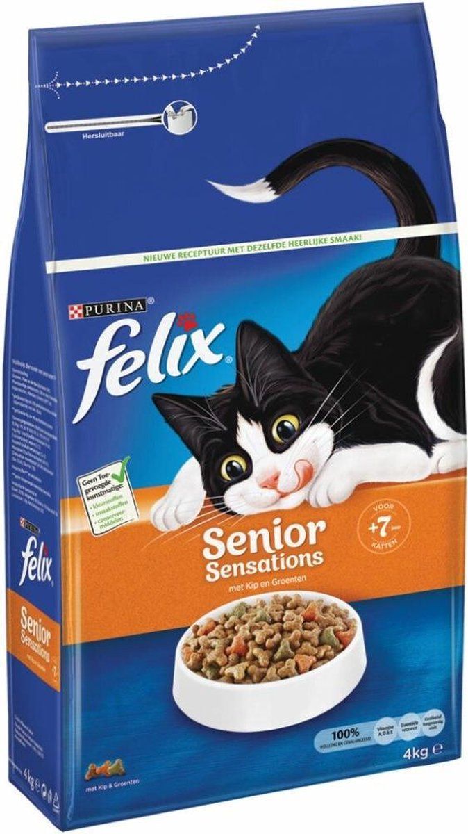 FELIX Senior Sensations - Kattenvoer - Kip, Kalkoen, Groenten - 4 x 4kg
