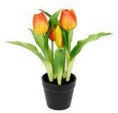 Flair Flower Kunsttulpen in pot, echte touch, bloemen, lentedecoratie, paasdecoratie, tulp, tulpenboeket, latex kunsttulp, afzonderlijke bloemen, kunstbloemen, tafeldecoratie, steelbloem, zijdebloem, Oranje