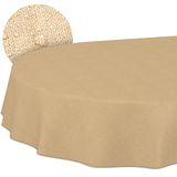 ANRO Tafelkleed Effen linnenlook Beige Ovaal 220x140cm Met sierband Afwasbaar Waterafstotend