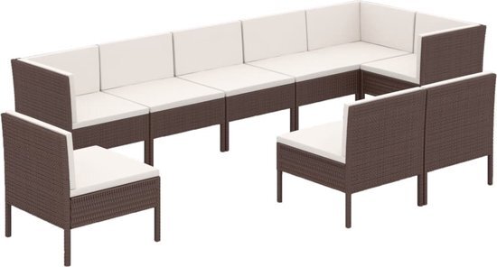 vidaXL 9-delige Loungeset met kussens poly rattan bruin