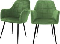 ML design Eetkamerstoel set van 2 vierkant gewatteerd met rugleuning en armleuningen salie Keukenstoel met microvezel fluwelen bekleding