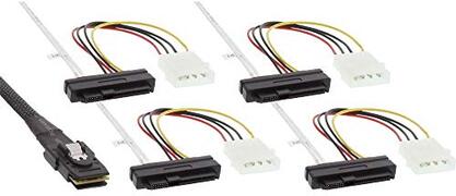 Inline 27621 SAS aansluitkabel Mini-SAS SFF-8087 op 4x SAS met stroom 75 cm