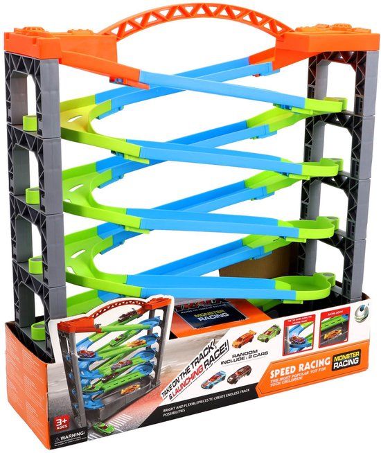 Ottosimon KiddyGo Racebaan speelgoed - Deluxe racebaan met 5 lagen en 2 auto's
