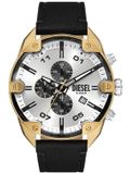 Diesel Spiked Herenhorloge DZ4671 - Zilver/Goudkleurig/Zwart Staal met Zwart Lederen Band - 49mm