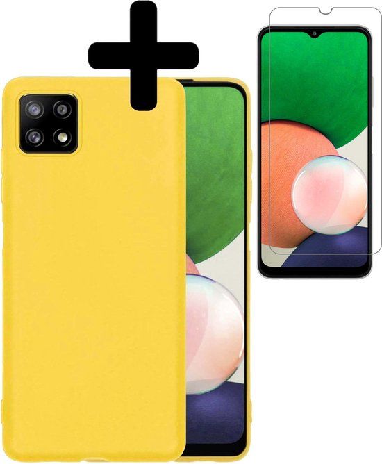 LUQ Hoesje voor Samsung Galaxy A22 5G - Siliconen - Geel - Met Screenprotector