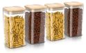 Arendo Pots de stockage, Ensemble de 4, Verre borosilicaté, 1,65 Litre par pièce, Hermétique, Couvercle en bambou