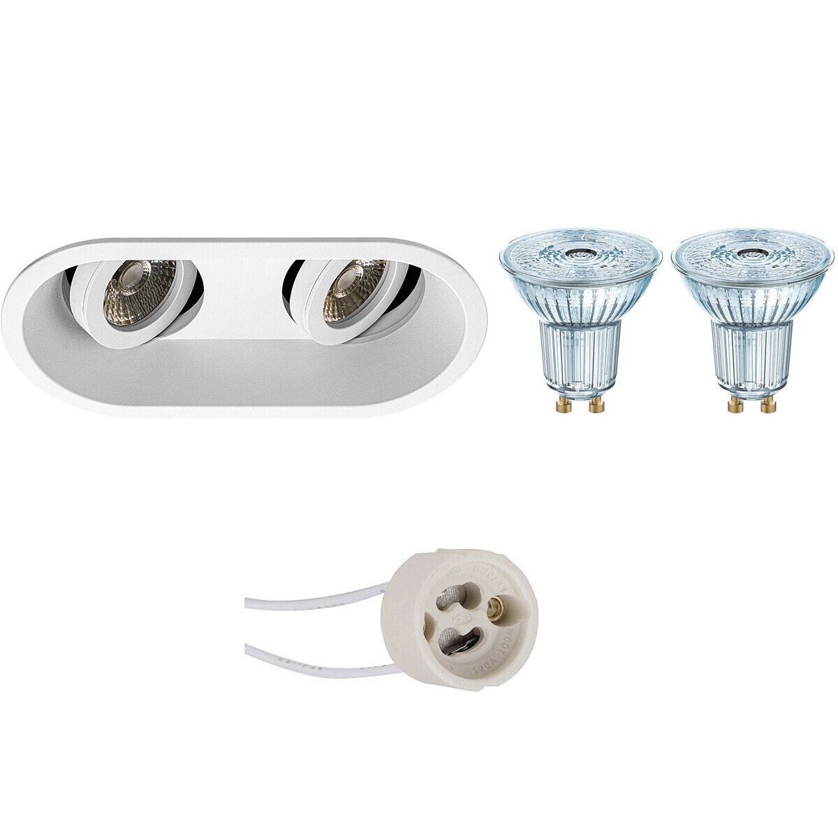 Osram Voordeelset - LED Spot Set - Parathom PAR16 930 36D - Pragmi Zano Pro - GU10 Fitting - Dimbaar - Inbouw Ovaal Dubbel - Mat Wit - 3.7W - Warm Wit 3000K - Kantelbaar - 185x93mm