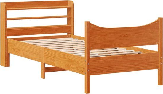 vidaXL Bedframe met hoofdbord massief grenenhout wasbruin 75x190 cm
