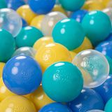KiddyMoon Plastic Ballen Voor Kinderen Ø 6Cm Kleurig Gecertificeerd, Turkoois-Blauw-Geel-Transparant, 1200 Ballen/6Cm