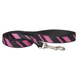 CHAPUIS SELLERIE SLA433 hondenriem - nylonriem zijdeglanzend zwart/roze gestreept - breedte 15 mm - lengte 1,20 m - maat S