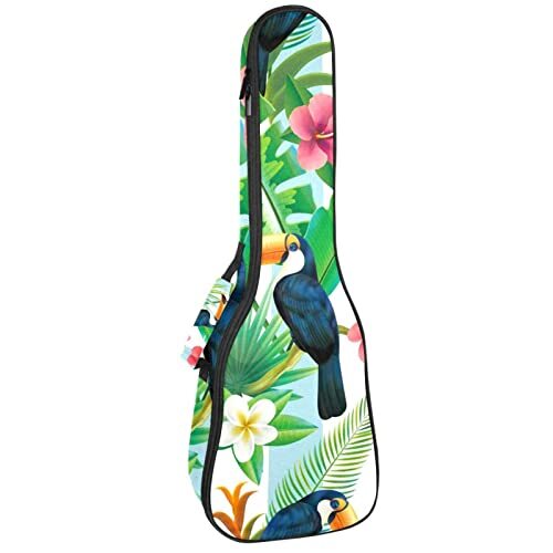 Mersov Concert Ukelele Rugzak, Heavy Duty Ukelele Case Bag met Opslag, Sopraan Concert Tenor Ukelele 10MM Gewatteerde BagBlack SheepsToucan Roze Bloemen Tropische Bladeren