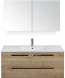 BES LED Seville Badmeubelset 120 cm - 2 Laden Natuur Eiken - Wastafel Enjoy Enkel met Spiegelkast