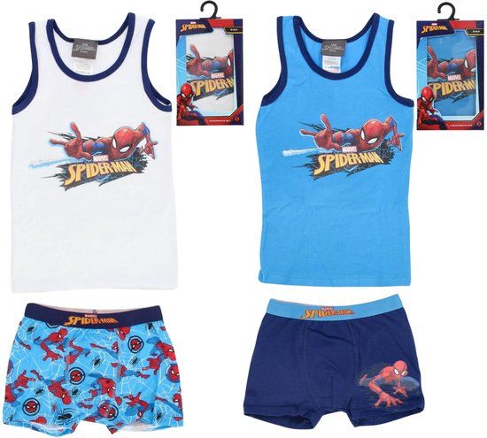 4KidsOnly Spiderman Ondergoed set - Maat 110/116 - Blauw - Grijs - Hemd