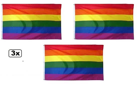 Themaparty 3x Vlag regenboog 90x150cm