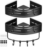 Euqvunn Hoekdouche Caddy, 2 Pack Doucherek Zonder Boren, roestvrijstalen doucheopslag, douchehoekplanken voor Badkamer, Toilet, Keuken (Zwart)