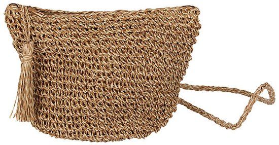 Sarlini Schoudertas dames - Crossbody tas - Beach - Gevlochten papierstro - Camel/Naturel