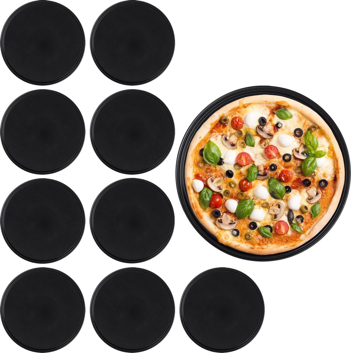 Relaxdays pizzaplaat rond - pizza bakvorm 10 stuks - antiaanbaklaag - pizzavorm Ø 32 cm