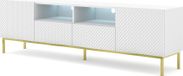 RAVENNA C meuble TV, 200 cm, blanc mat / blanc brillant, cadre en métal doré