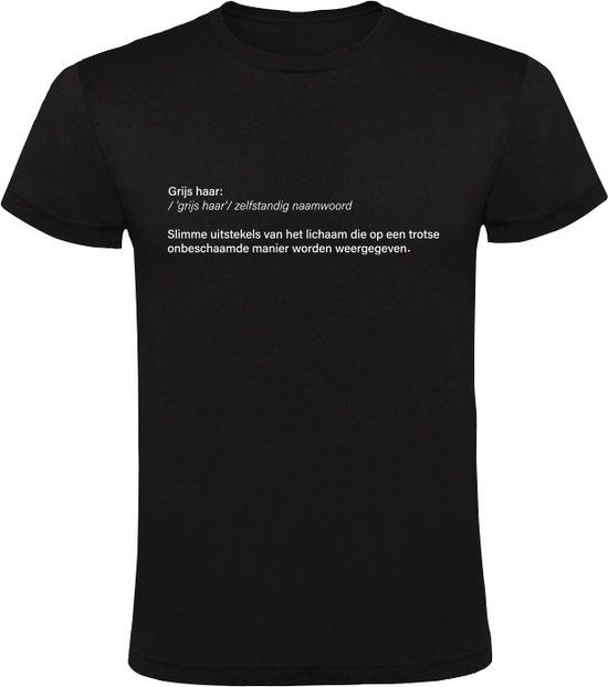 Grijs Haar Woordenboek Heren T-shirt - Zwart - Opa/Oma/Oud/Papa/Mama - Maat S