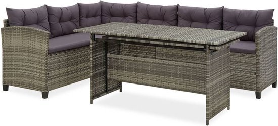 The Living Store Tuinloungeset Belize - Bank - Tafel - 230 x 175 x 71.5 cm - Grijs - Inclusief kussens - Uitschuifbaar