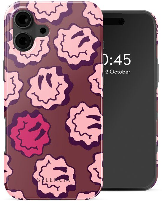 Selencia Hoesje - Geschikt voor Apple iPhone 16 - Backcover geschikt voor MagSafe - Wavy Smiley Pink