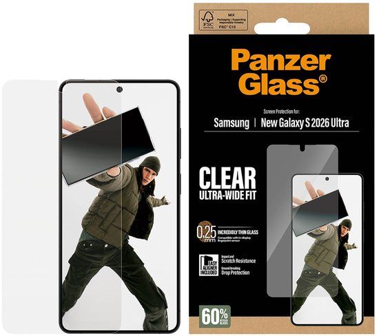PanzerGlass Screenprotector geschikt voor Samsung Galaxy S26 Ultra Glazen | PanzerGlass Ultra-Wide Fit Screenprotector - Case Friendly