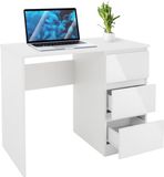 ML-Design Bureau met drie lades, 90 x 76 x 50 cm, wit, van spaanplaat