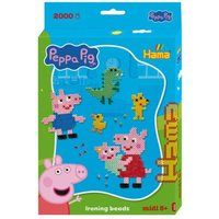 Hama kralen 7976 Peppa Wutz & zusje, klein cadeaupakket met 2000 midikralen, transparant knijperbord, motiefsjabloon, strijkpapier en handleiding, knutselplezier voor jong en oud