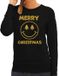 Bellatio Decorations foute kersttrui/sweater dames - Merry Christmas - zwart - glitter goud - Smile / Emoticon XL