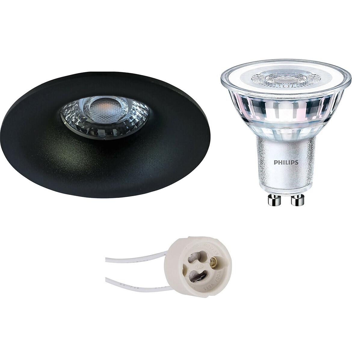 BES LED LED Spot Set - Pragmi Nora Pro - GU10 Fitting - Inbouw Rond - Mat Zwart - Ø82mm - Philips - CorePro 830 36D - 4W - Warm Wit 3000K - Dimbaar