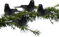 Cosy @ Home 4x stuks kunststof decoratie vogels op clip zwart 12 cm