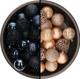 Bellatio Decorations Kaemingk B.V. Kerstballen - 74x stuks - donkerblauw en lichtbruin - 6 cm - kunststof