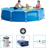 Intex Metal Frame Zwembad - 305 x 76 cm - Blauw - Inclusief Filterpomp, Solarzeil & Schoonmaakset