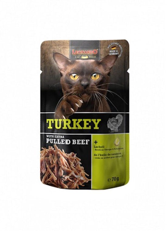 Leonardo - Turkey + extra pulled beef - Pouch - 16 x 70 g