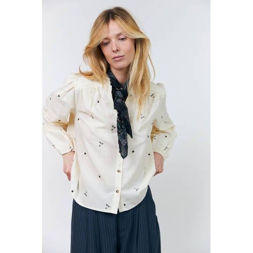 Lollys Laundry gebloemde blouse met ruches - ecru
