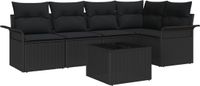 vidaXL Tuinbank Set 6-delig Zwart Polyrattan