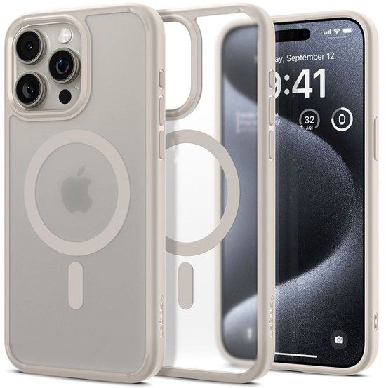 Spigen Ultra Hybrid MagFit - Hoesje Geschikt voor Apple iPhone 15 Pro - Compatibel met MagSafe / Qi2 - Back Cover Titanium