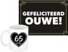 Bellatio Decorations Verjaardag cadeau koffiemok - thema 65 jaar - man - hartje - met gefeliciteerd ouwe wenskaart - A5 - leeftijd humor