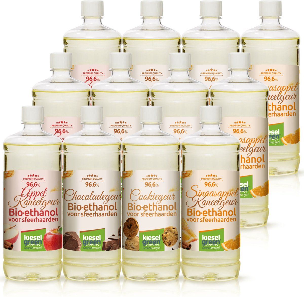 kieselgreen Bio-ethanol 12 liter geurenmix Appel/Kaneel Chocolade Koekjes Sinaasappel/Kaneel bioethanol