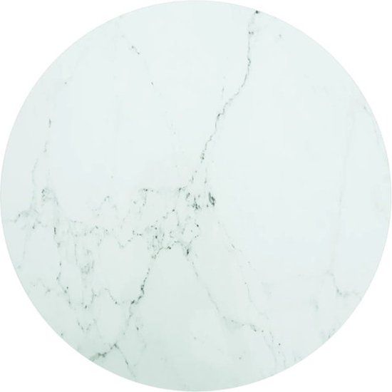 vidaXL Tafelblad - Ø70 cm - Gehard Glas - Marmeren Design - Wit